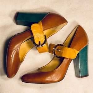Nine West color block heels with straps